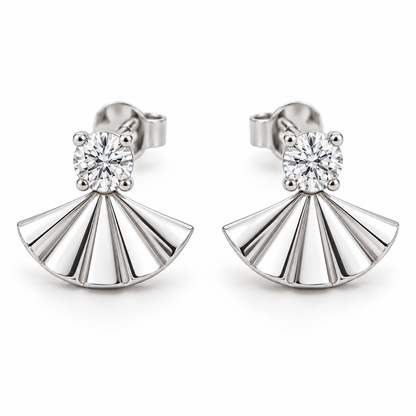 [metal:white-gold] Nerelle Pleated Fan Earrings — front — Nerelle Pleated Fan Earrings front design illustration [catalog-v4]