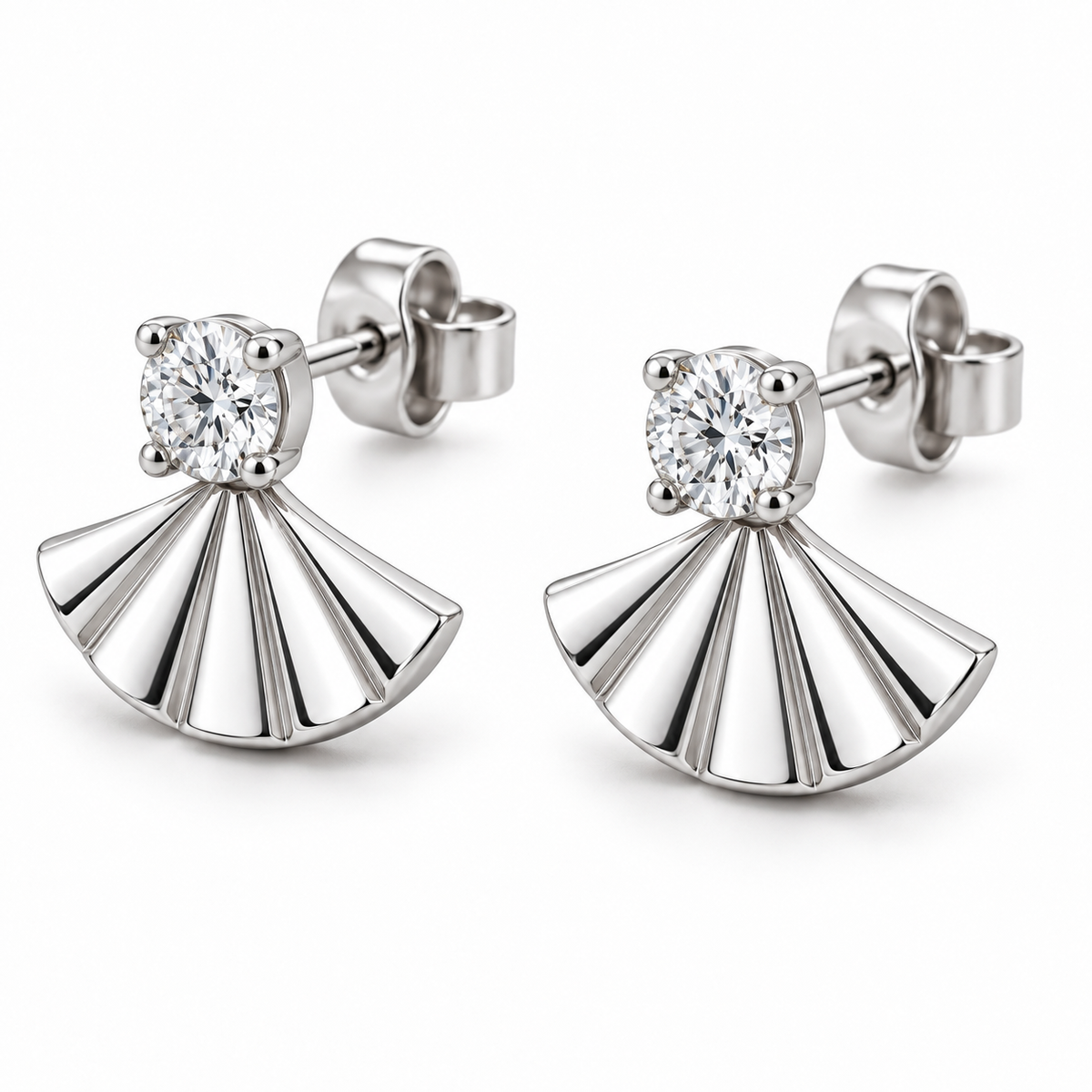 [metal:white-gold] Nerelle Pleated Fan Earrings — three-quarter — Nerelle Pleated Fan Earrings three-quarter design illustration [catalog-v4]