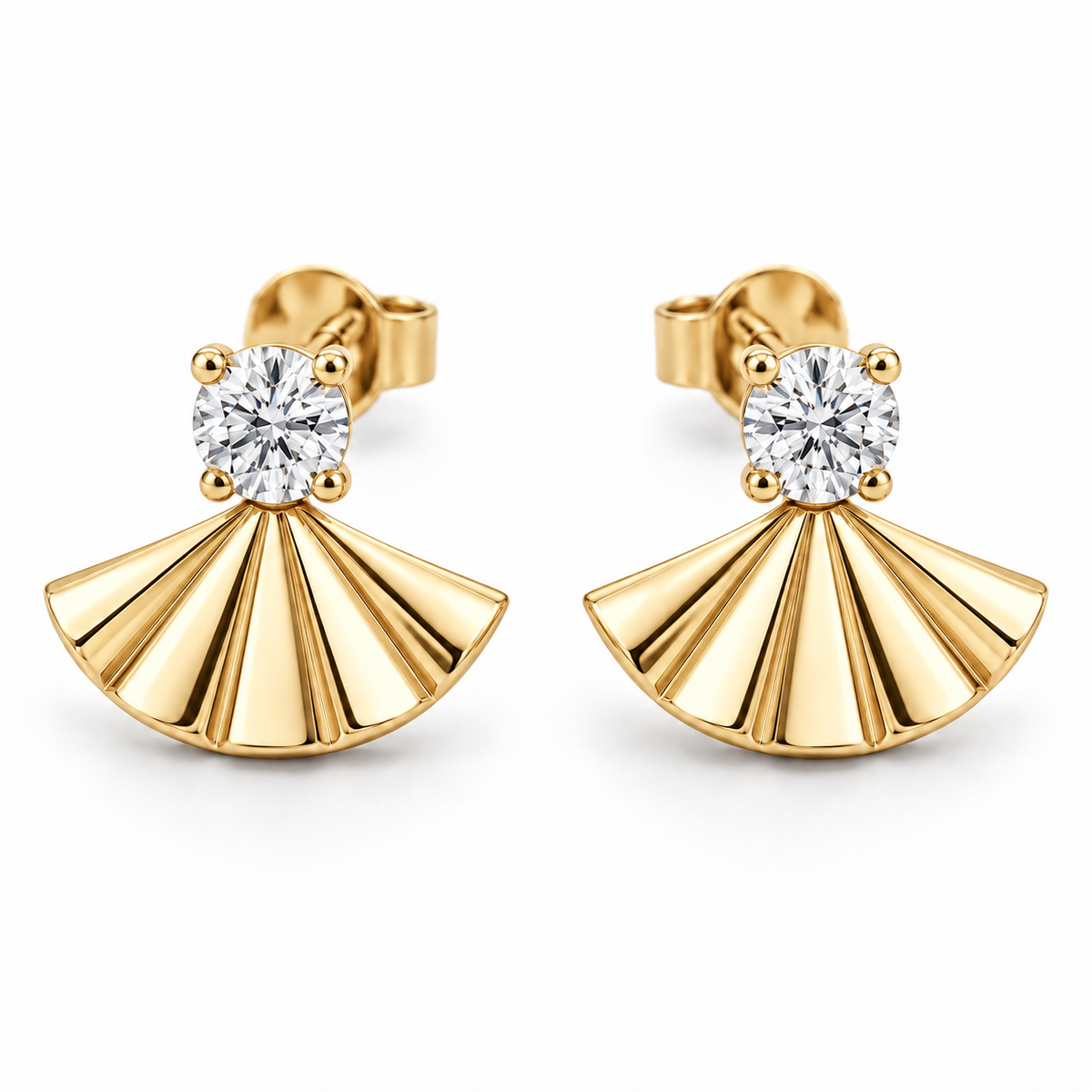 [metal:yellow-gold] Nerelle Pleated Fan Earrings — front — Nerelle Pleated Fan Earrings front design illustration [catalog-v4]