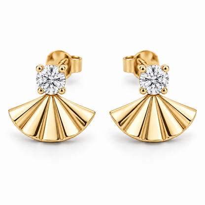 [metal:yellow-gold] Nerelle Pleated Fan Earrings — front — Nerelle Pleated Fan Earrings front design illustration [catalog-v4]