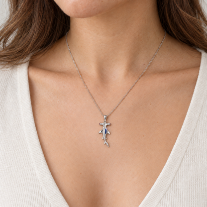Neris Hammerhead Pendant — worn view — [metal:all] — Model styling:19-inch (48.3 cm) chain; pendant sold separately