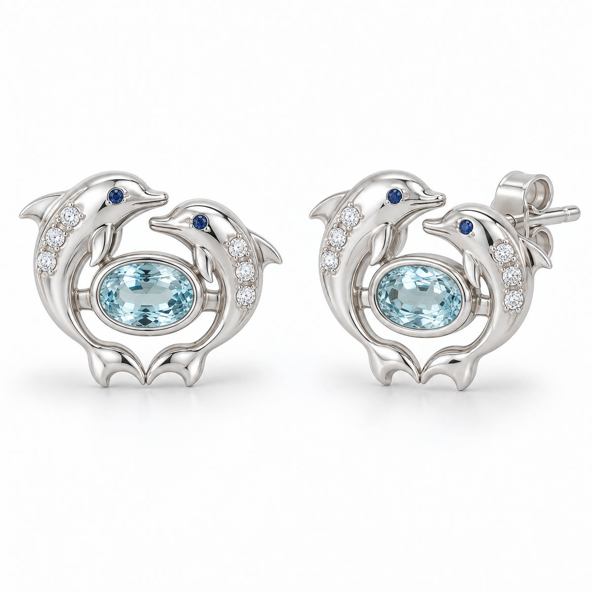 Nerisse Dolphin Duet Studs - hero - [metal:platinum]
