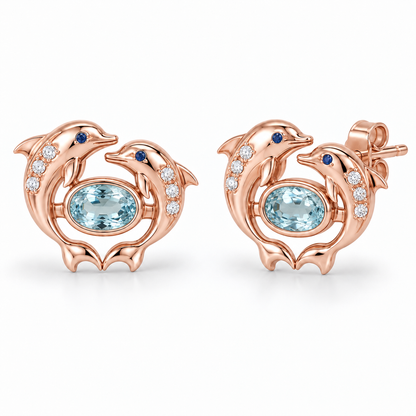 Nerisse Dolphin Duet Studs — hero — [metal:rose-gold]