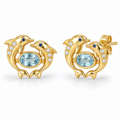 Nerisse Dolphin Duet Studs — hero — [metal:yellow-gold]