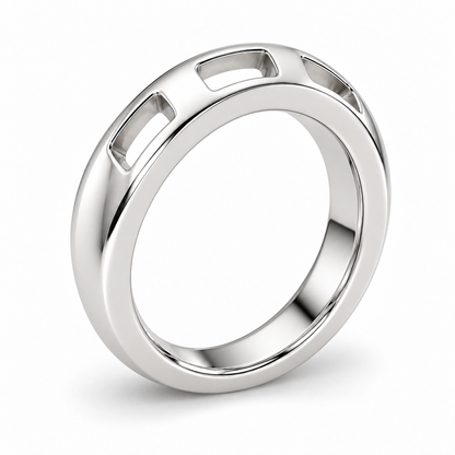 [metal:white-gold] Nevielle Crest-Window Band — oblique — Same design shown oblique [catalog-v4]