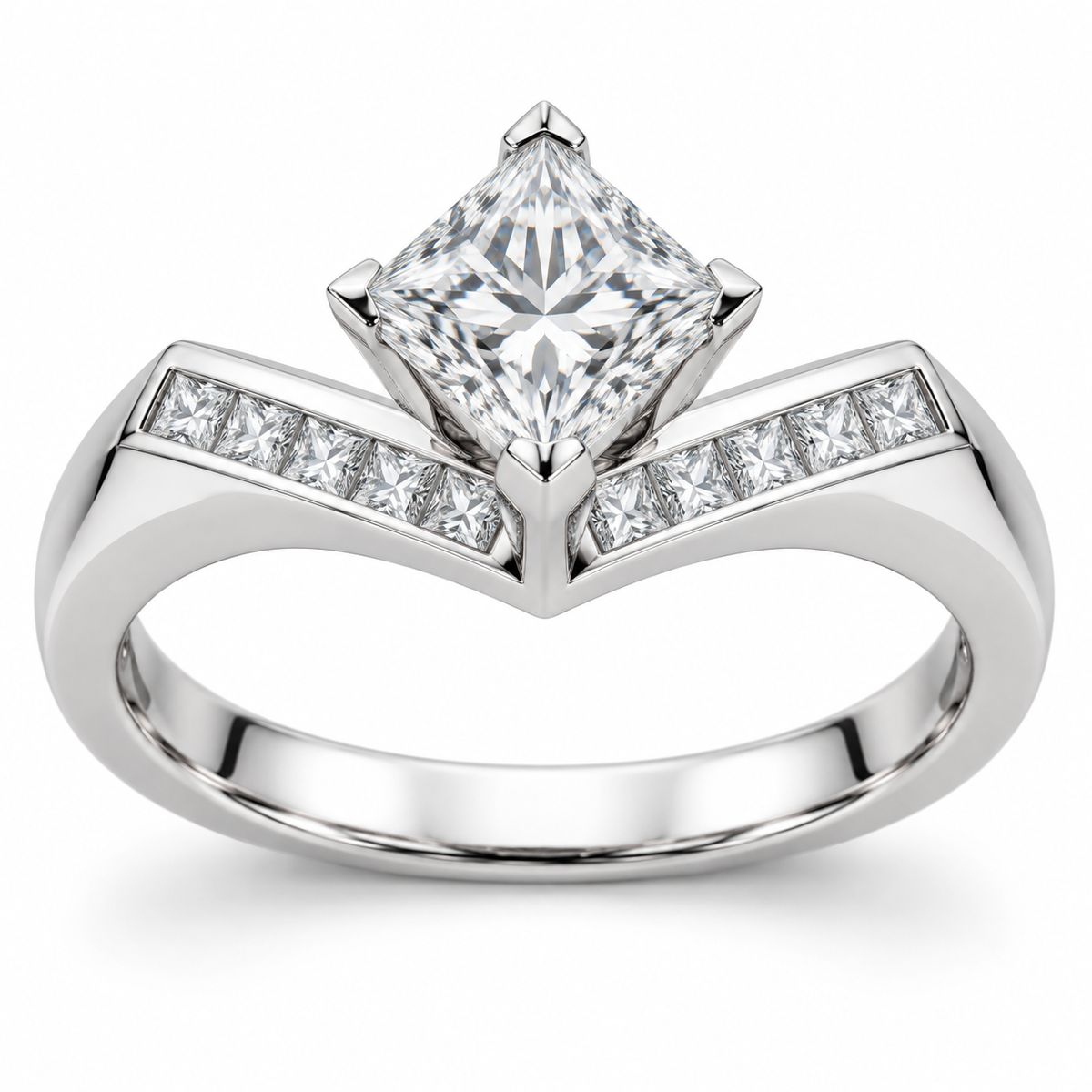 [metal:white-gold] Nivelle Chevron-Channel Setting — front — Original setting design illustration [catalog-v4]