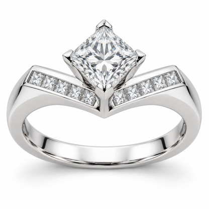 [metal:white-gold] Nivelle Chevron-Channel Setting — front — Original setting design illustration [catalog-v4]