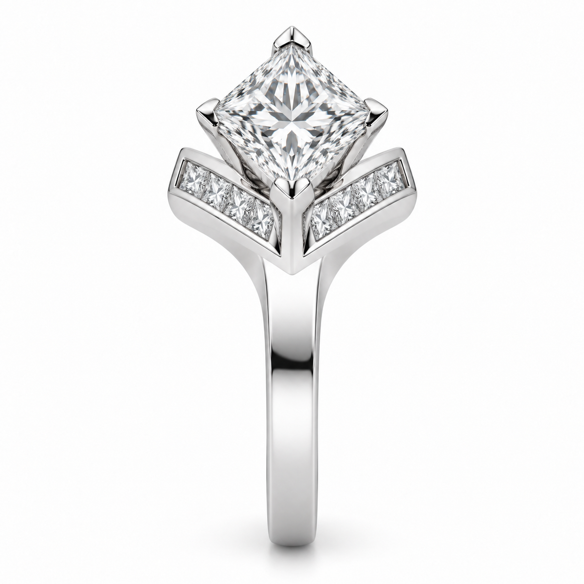 [metal:white-gold] Nivelle Chevron-Channel Setting — side-profile — Original setting design illustration [catalog-v4]