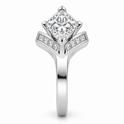 [metal:white-gold] Nivelle Chevron-Channel Setting — side-profile — Original setting design illustration [catalog-v4]