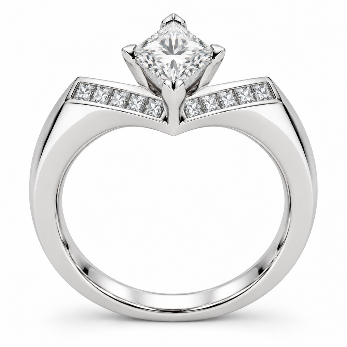 [metal:white-gold] Nivelle Chevron-Channel Setting — top — Original setting design illustration [catalog-v4]