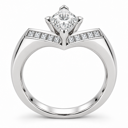 [metal:white-gold] Nivelle Chevron-Channel Setting — top — Original setting design illustration [catalog-v4]