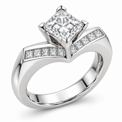 [metal:white-gold] Nivelle Chevron-Channel Setting — three-quarter — Original setting design illustration [catalog-v4]