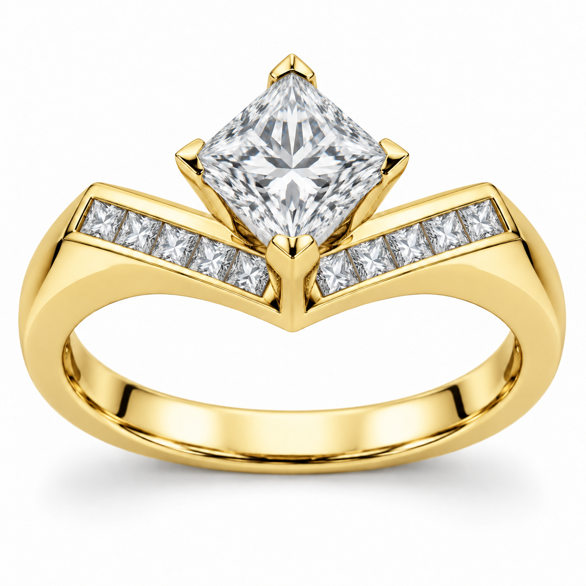 [metal:yellow-gold] Nivelle Chevron-Channel Setting — front — Original setting design illustration [catalog-v4]