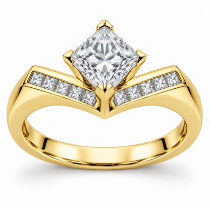 [metal:yellow-gold] Nivelle Chevron-Channel Setting — front — Original setting design illustration [catalog-v4]