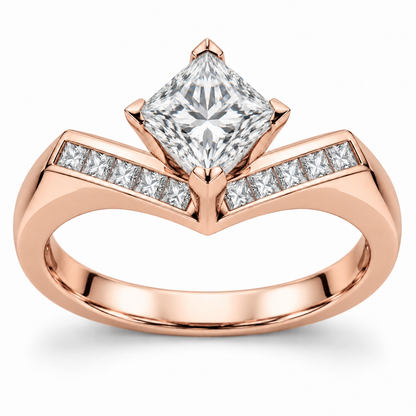 [metal:rose-gold] Nivelle Chevron-Channel Setting — front — Original setting design illustration [catalog-v4]