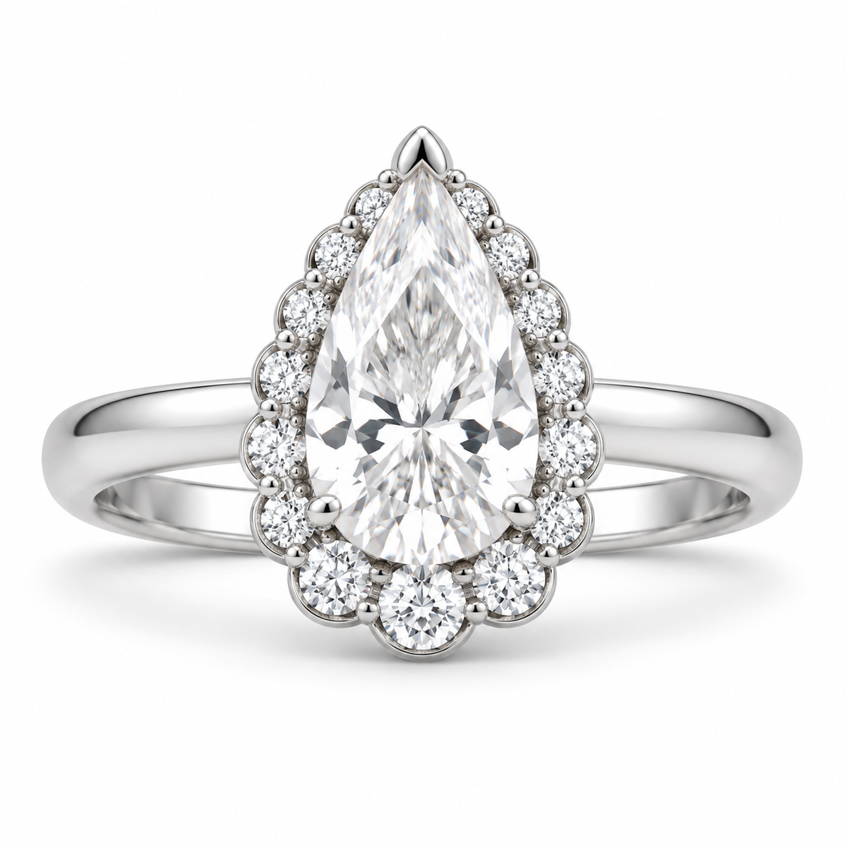 [metal:white-gold] Odessa Petal-Crown Halo Setting — front — Original setting design illustration [catalog-v4]