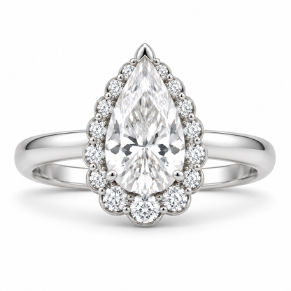 [metal:white-gold] Odessa Petal-Crown Halo Setting — front — Original setting design illustration [catalog-v4]