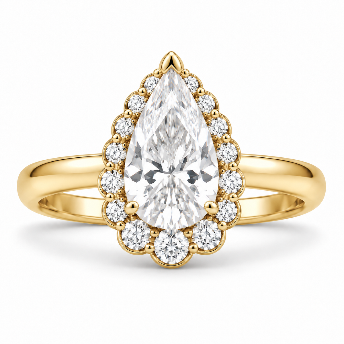 [metal:yellow-gold] Odessa Petal-Crown Halo Setting — front — Original setting design illustration [catalog-v4]