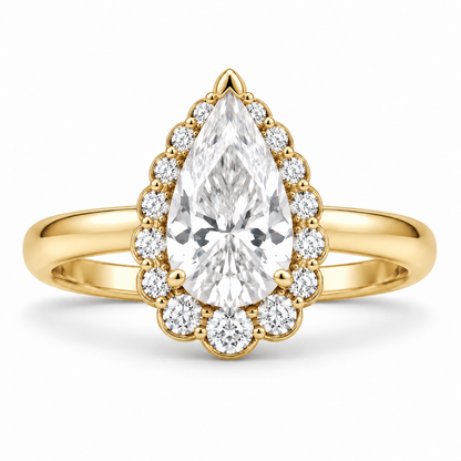 [metal:yellow-gold] Odessa Petal-Crown Halo Setting — front — Original setting design illustration [catalog-v4]