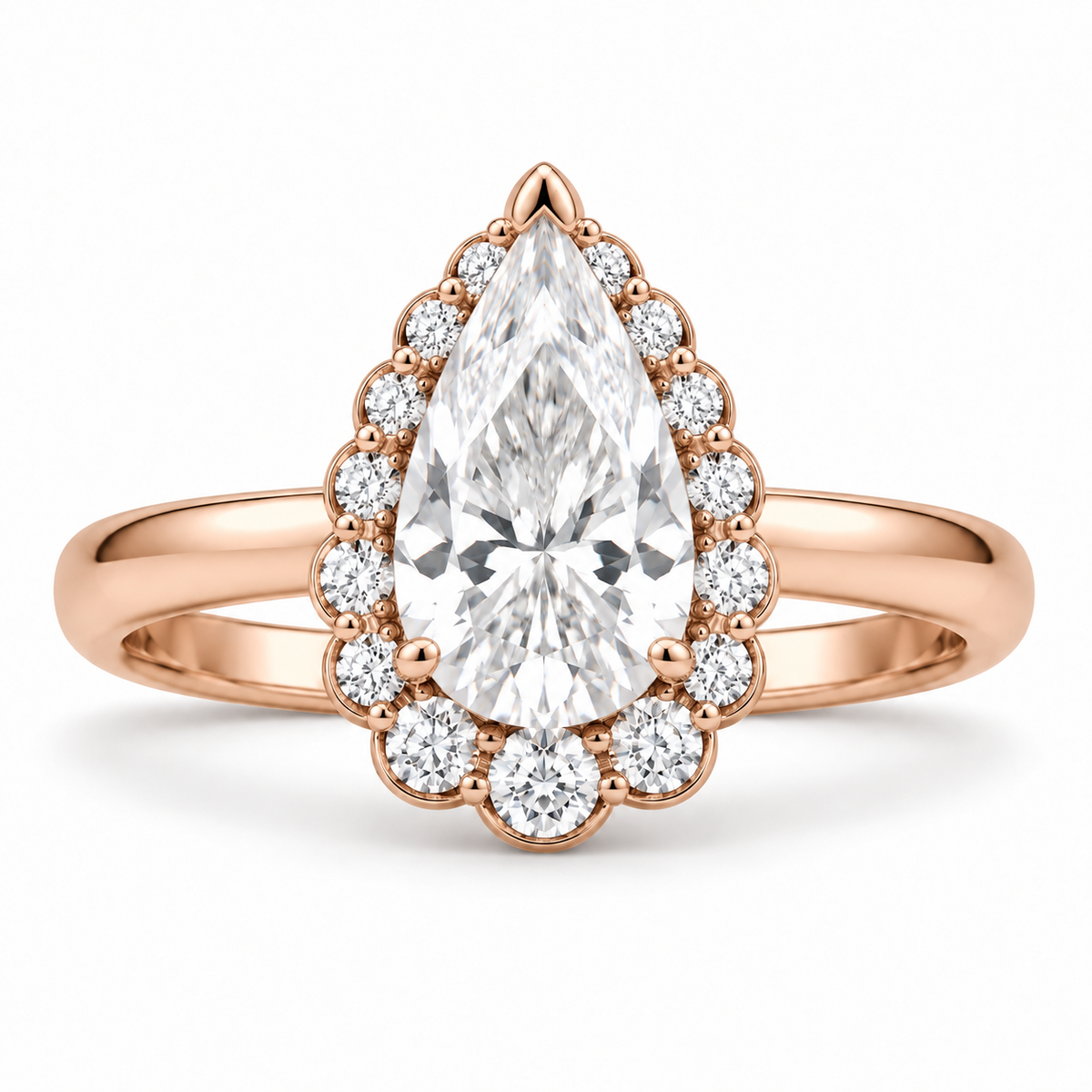 [metal:rose-gold] Odessa Petal-Crown Halo Setting — front — Original setting design illustration [catalog-v4]
