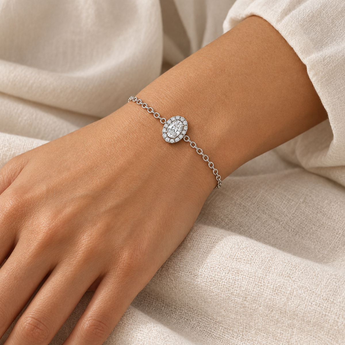 [metal:all] Ophelia Halo Bracelet — worn — Human-worn styling illustration [catalog-v4]