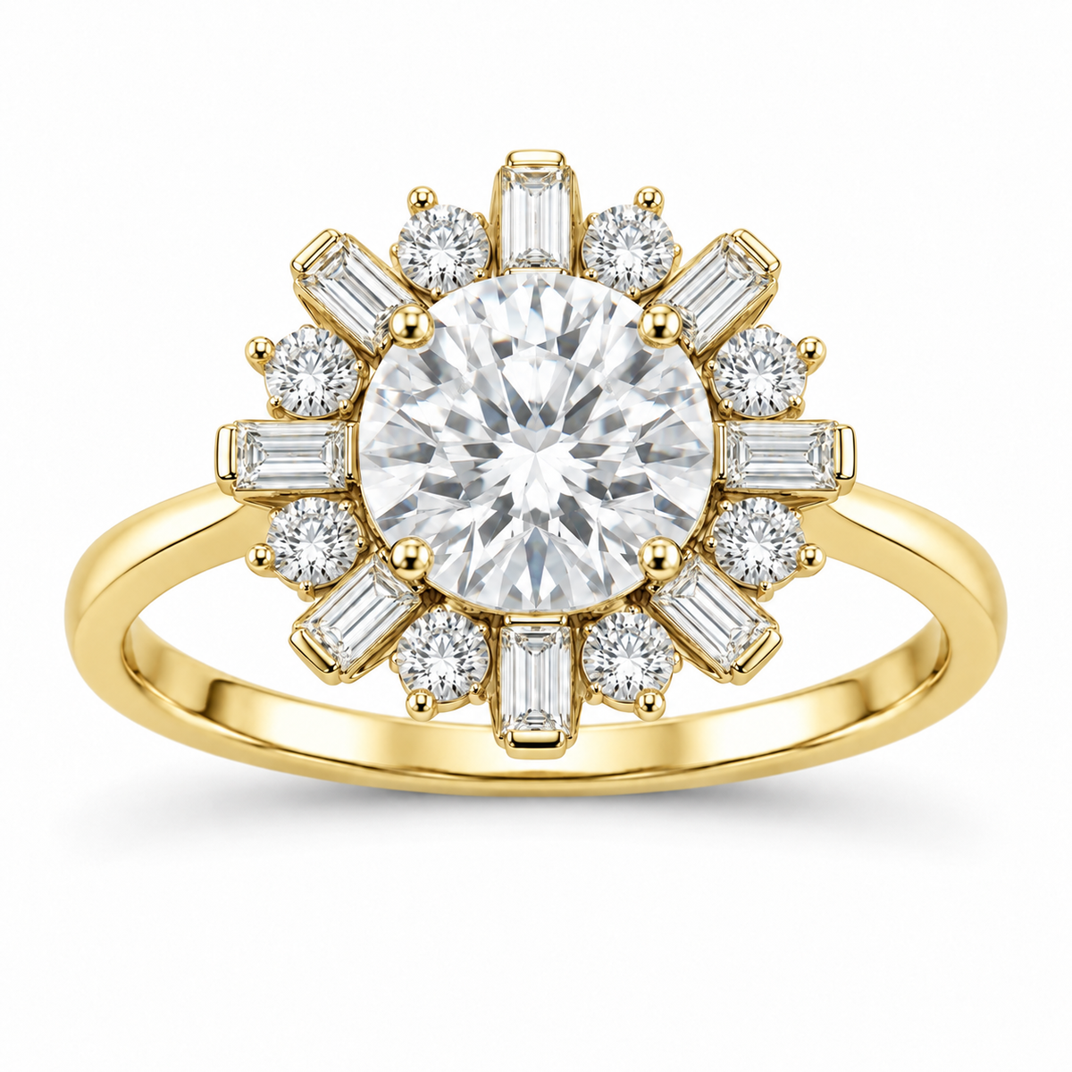 [metal:yellow-gold] Orelia Sunray Halo Setting — front — Original setting design illustration [catalog-v4]