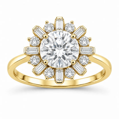 [metal:yellow-gold] Orelia Sunray Halo Setting — front — Original setting design illustration [catalog-v4]
