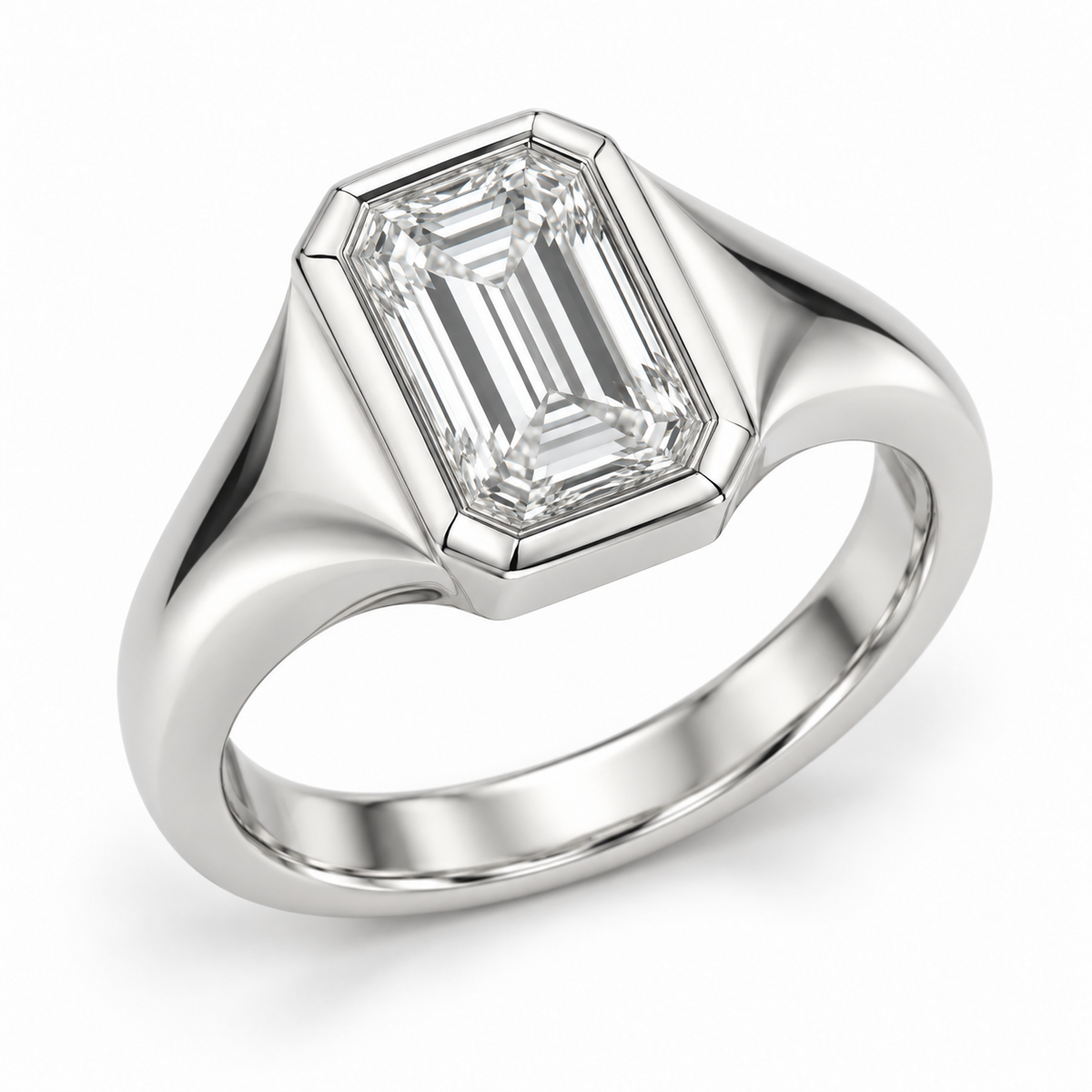 [metal:white-gold] Oriana Tapered Bezel Setting — three-quarter — Oriana Tapered Bezel Setting three-quarter design illustration [catalog-v4]