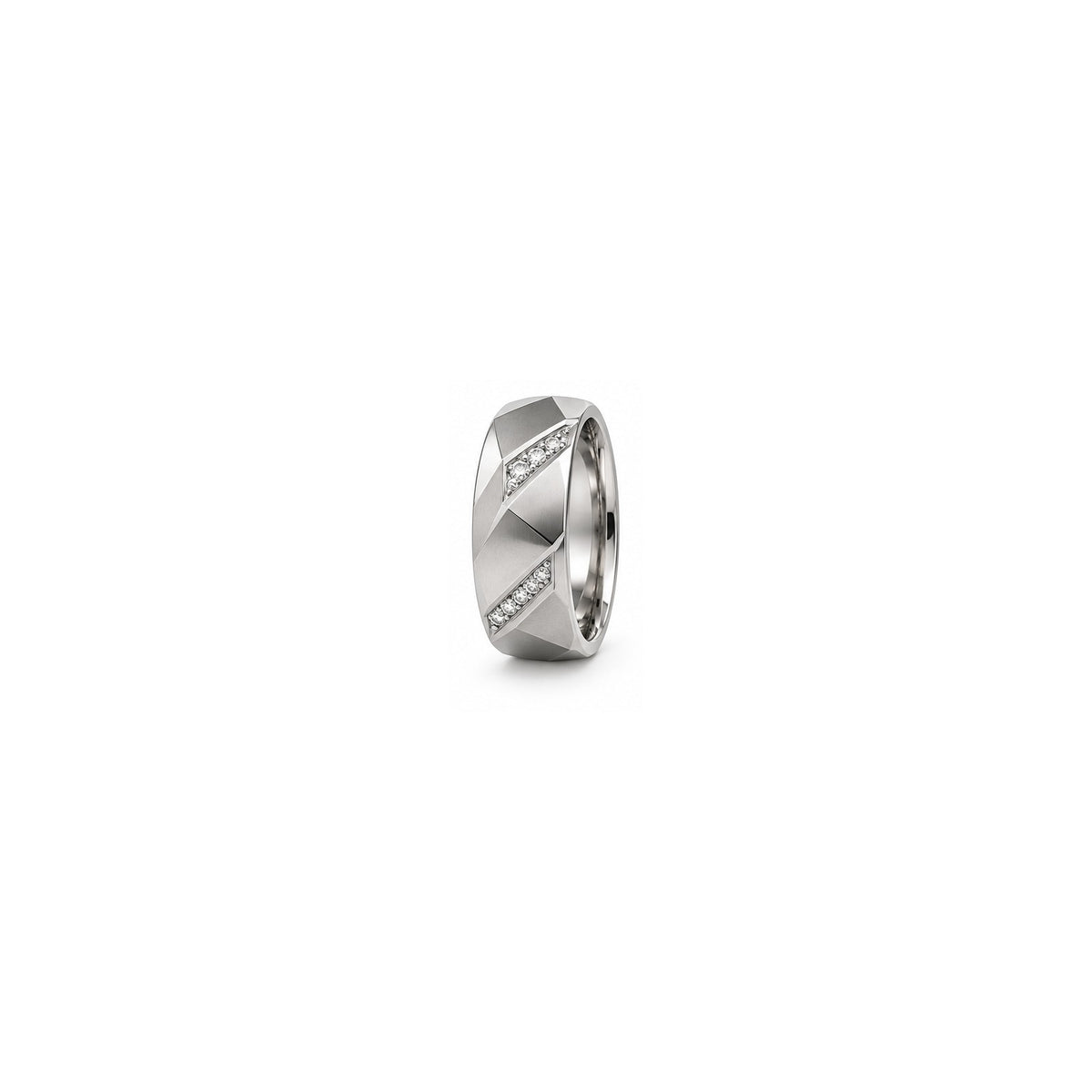 [metal:white-gold] Orion Geometric Diamond Band — white gold hero — illustrative catalogue render