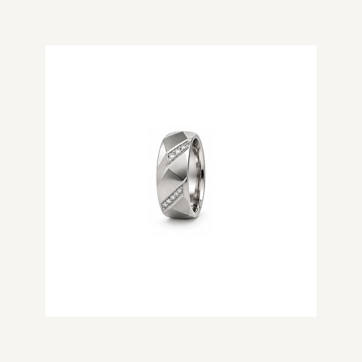 [metal:white-gold] Orion Geometric Diamond Band — white gold detail — illustrative catalogue render
