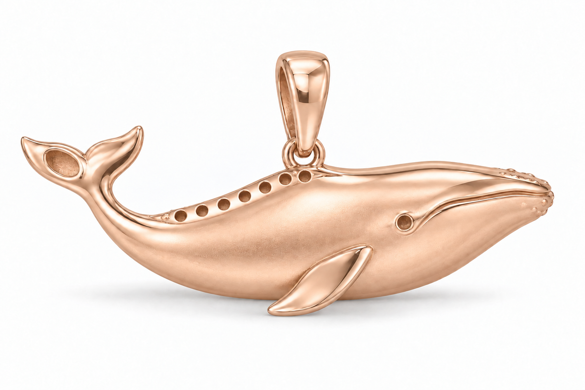 Pelagia Whale Pendant — plain reverse — [metal:all] — Model styling:19-inch (48.3 cm) chain; pendant sold separately