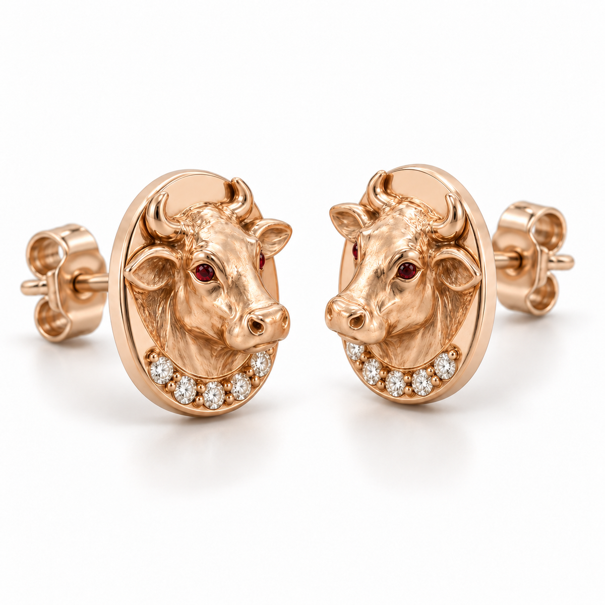 Prairial Cow Signet Studs — alternate view with construction — [metal:all]