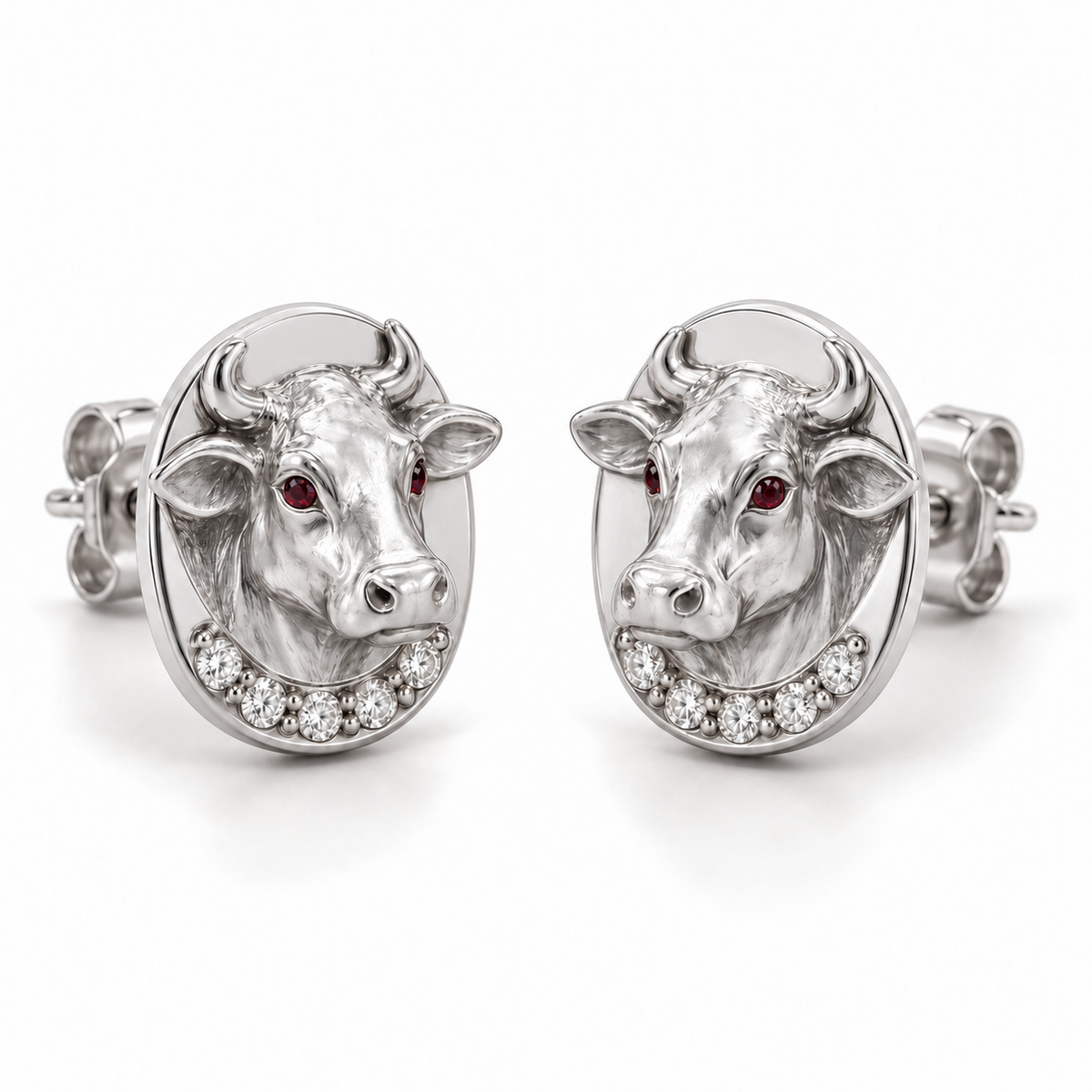 Prairial Cow Signet Studs - hero - [metal:platinum]