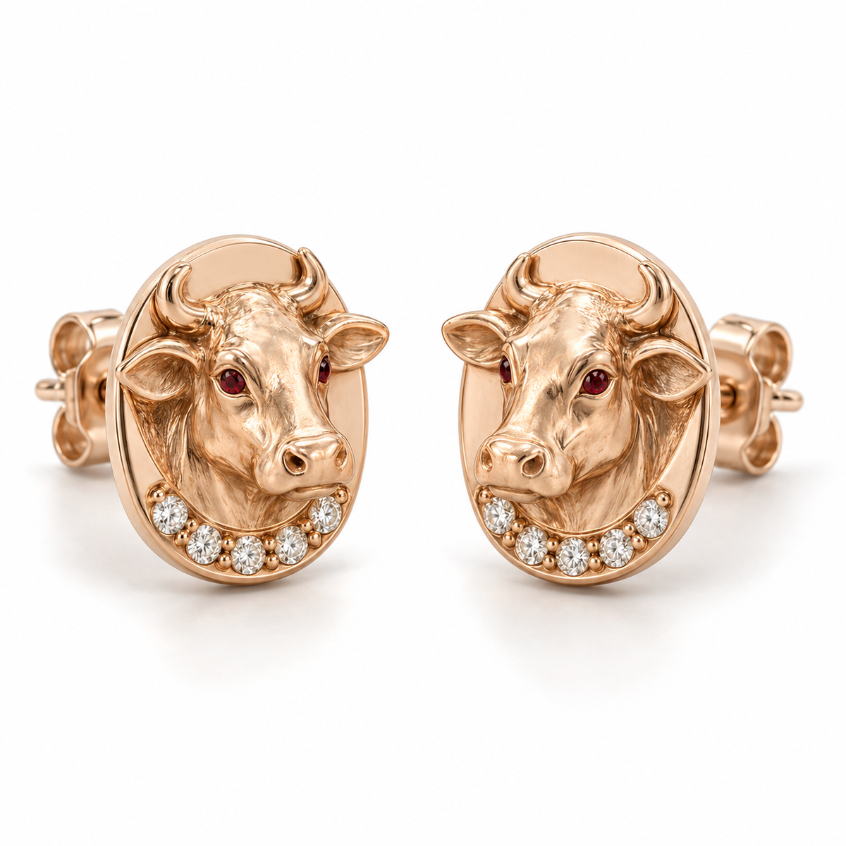 Prairial Cow Signet Studs — hero — [metal:rose-gold]