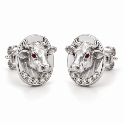Prairial Cow Signet Studs — hero — [metal:white-gold]