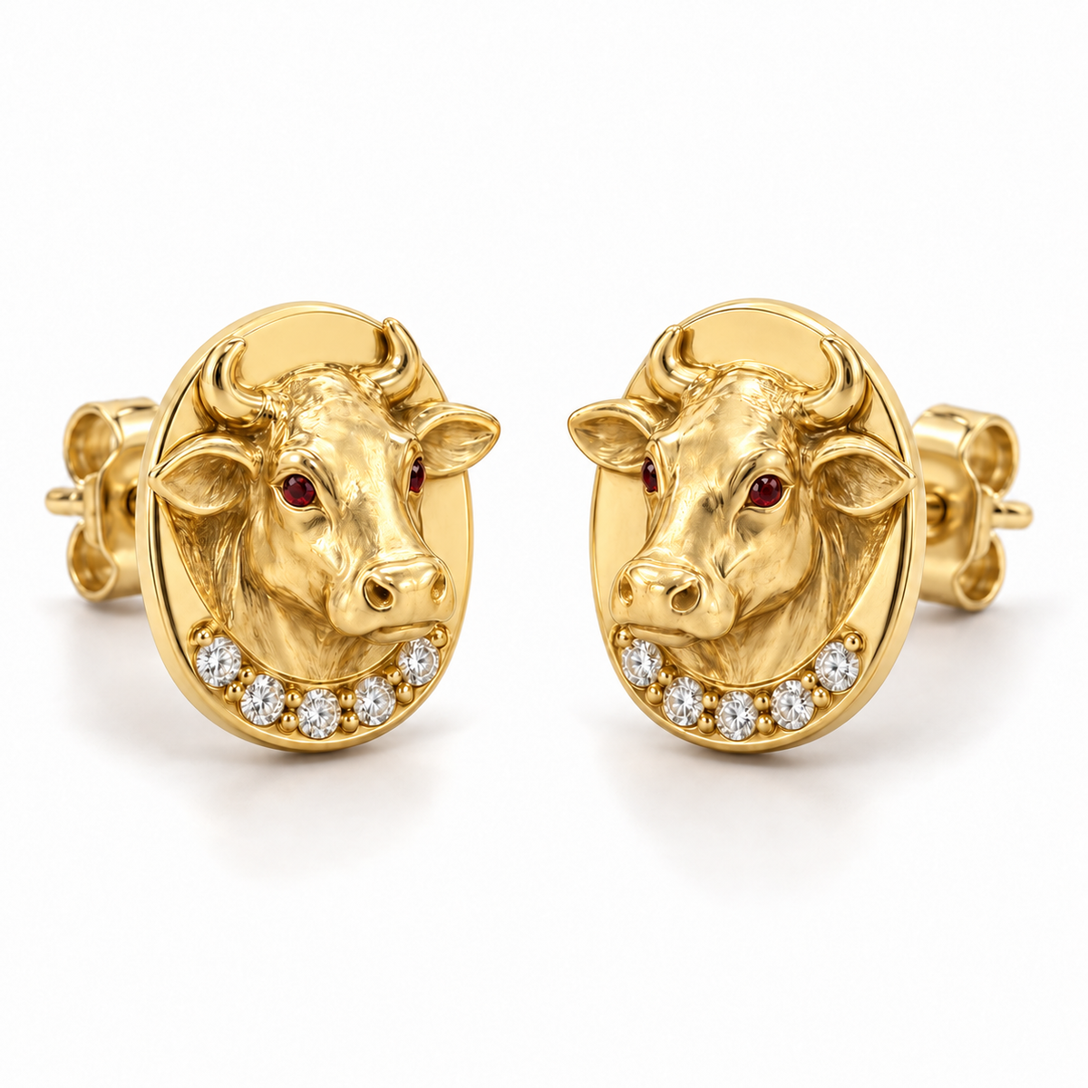Prairial Cow Signet Studs — hero — [metal:yellow-gold]
