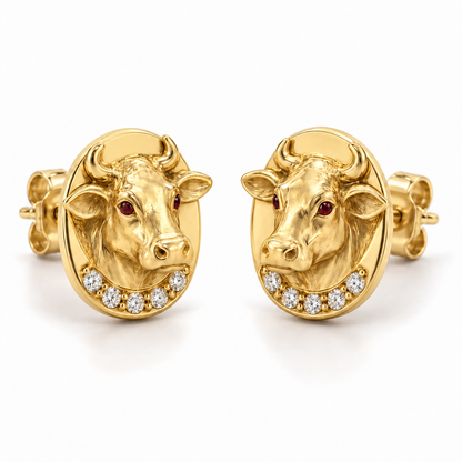 Prairial Cow Signet Studs — hero — [metal:yellow-gold]