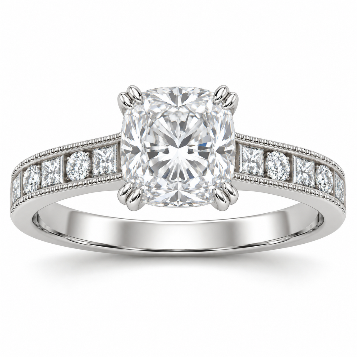 [metal:white-gold] Ravelle Milgrain-Channel Setting — front — Original setting design illustration [catalog-v4]