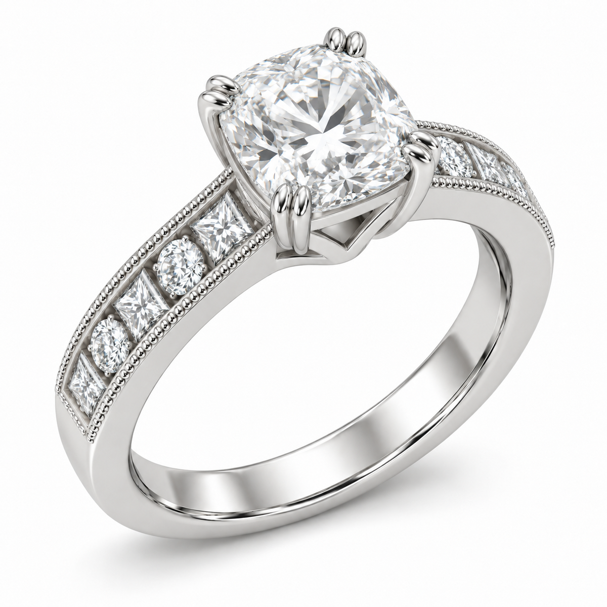 [metal:white-gold] Ravelle Milgrain-Channel Setting — three-quarter — Original setting design illustration [catalog-v4]