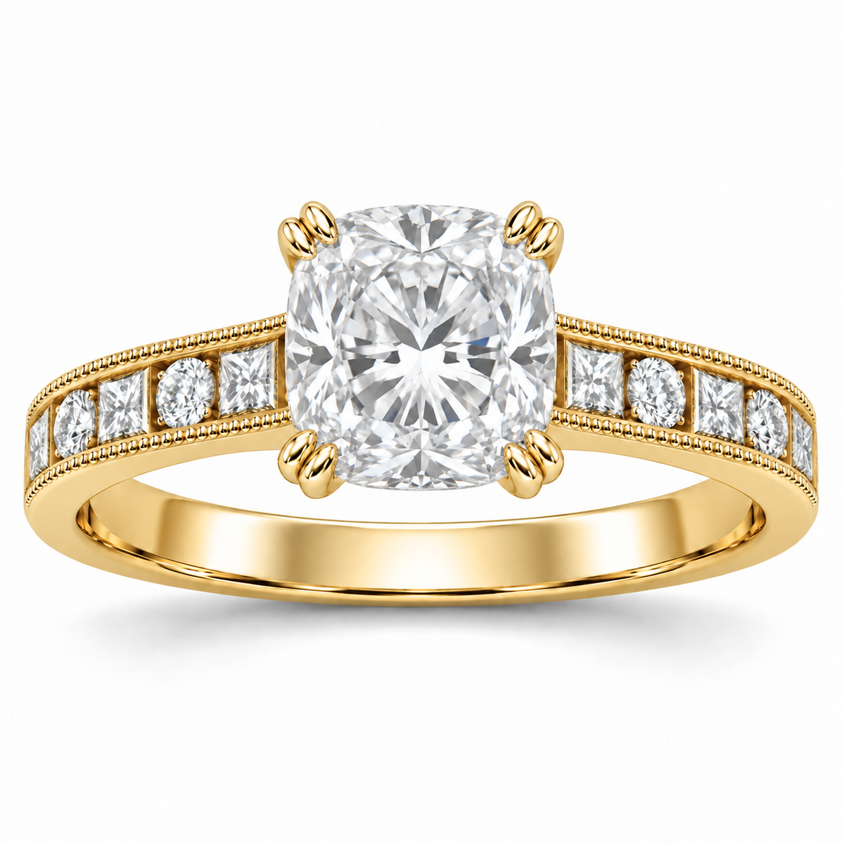 [metal:yellow-gold] Ravelle Milgrain-Channel Setting — front — Original setting design illustration [catalog-v4]