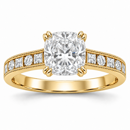 [metal:yellow-gold] Ravelle Milgrain-Channel Setting — front — Original setting design illustration [catalog-v4]