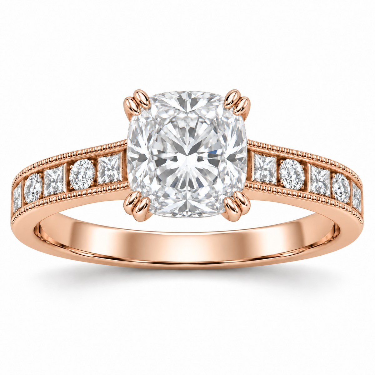 [metal:rose-gold] Ravelle Milgrain-Channel Setting — front — Original setting design illustration [catalog-v4]