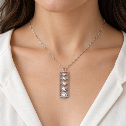 [metal:white-gold] pj rhoswen cascade ladder necklace — worn — illustrative design [catalog-v4]