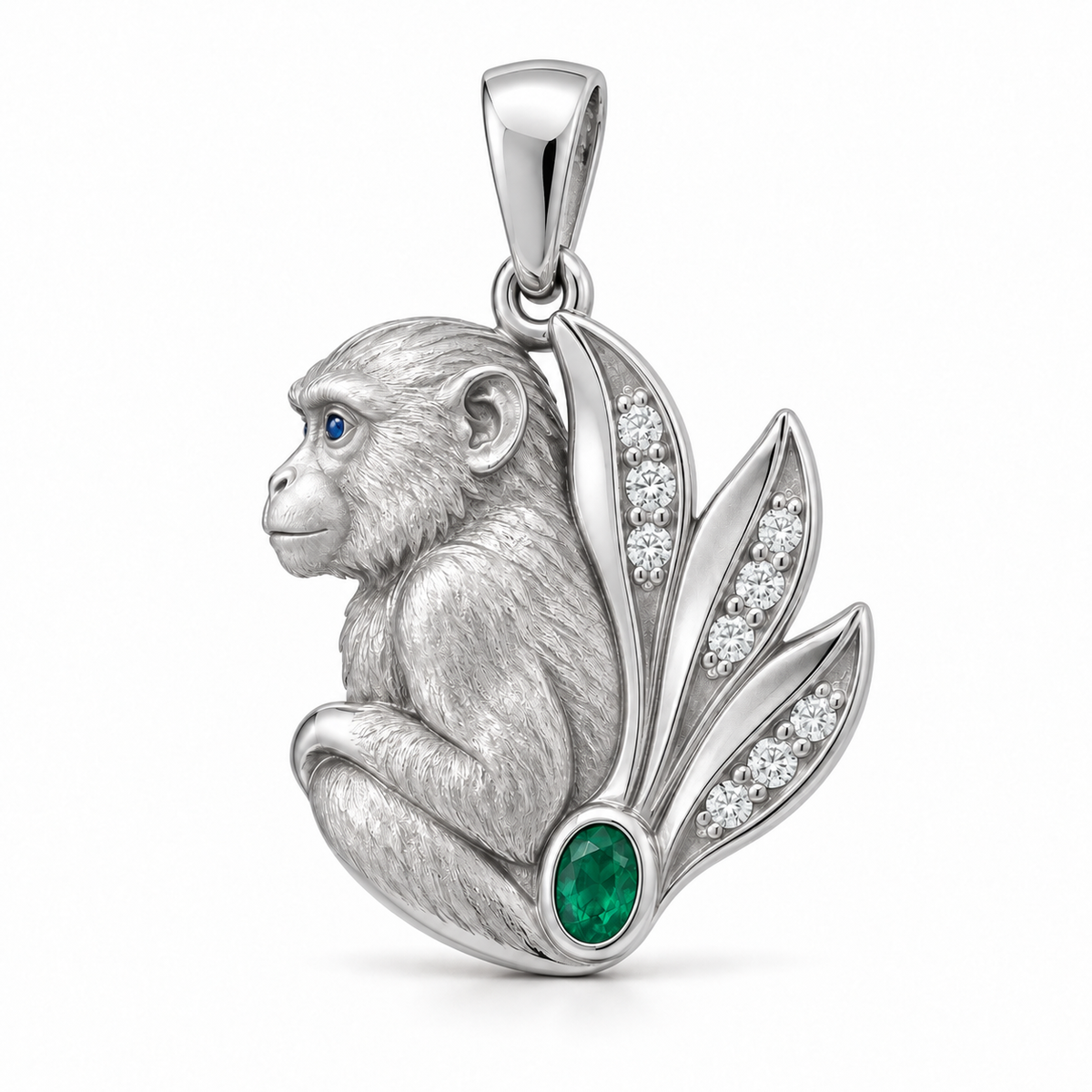 Rimba Macaque Pendant - hero - [metal:platinum] - Model styling: 19-inch (48.3 cm) chain; pendant sold separately