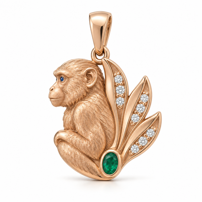 Rimba Macaque Pendant — hero — [metal:rose-gold] — Model styling:19-inch (48.3 cm) chain; pendant sold separately