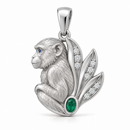 Rimba Macaque Pendant — hero — [metal:white-gold] — Model styling:19-inch (48.3 cm) chain; pendant sold separately