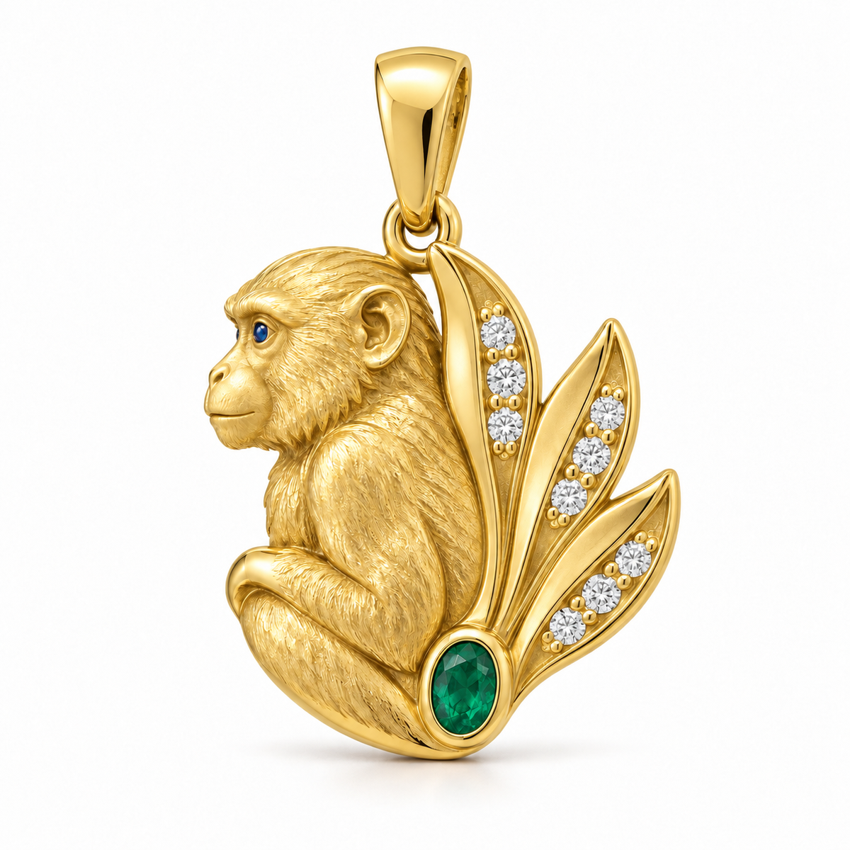 Rimba Macaque Pendant — hero — [metal:yellow-gold] — Model styling:19-inch (48.3 cm) chain; pendant sold separately