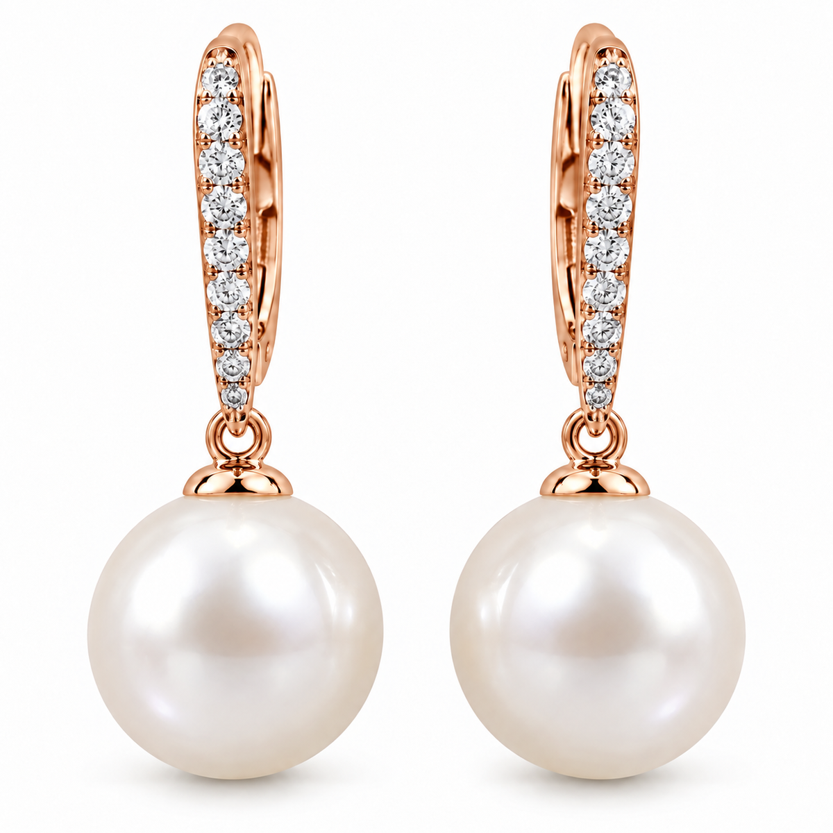 [metal:rose-gold] Rosaline Pearl Drop Earrings — front — Rose gold colour preview [catalog-v4]