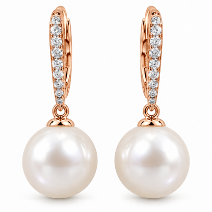 [metal:rose-gold] Rosaline Pearl Drop Earrings — front — Rose gold colour preview [catalog-v4]