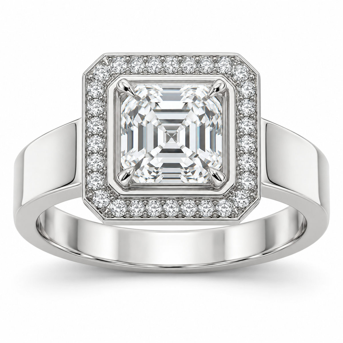 [metal:white-gold] Ruelle Double-Frame Halo Setting — front — Original setting design illustration [catalog-v4]